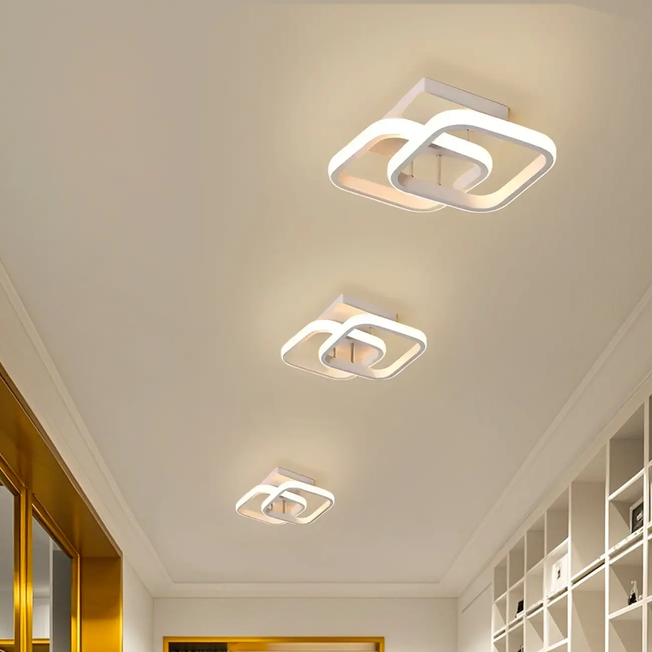 Black Geometric Metal LED Semi Flush Mount Ceiling Light Image - 12 | homeyfad