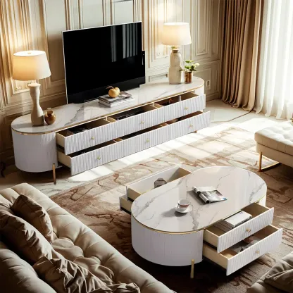 Modern Stone TV Stand with 6-Drawers & Legs for Living Room Image - 3