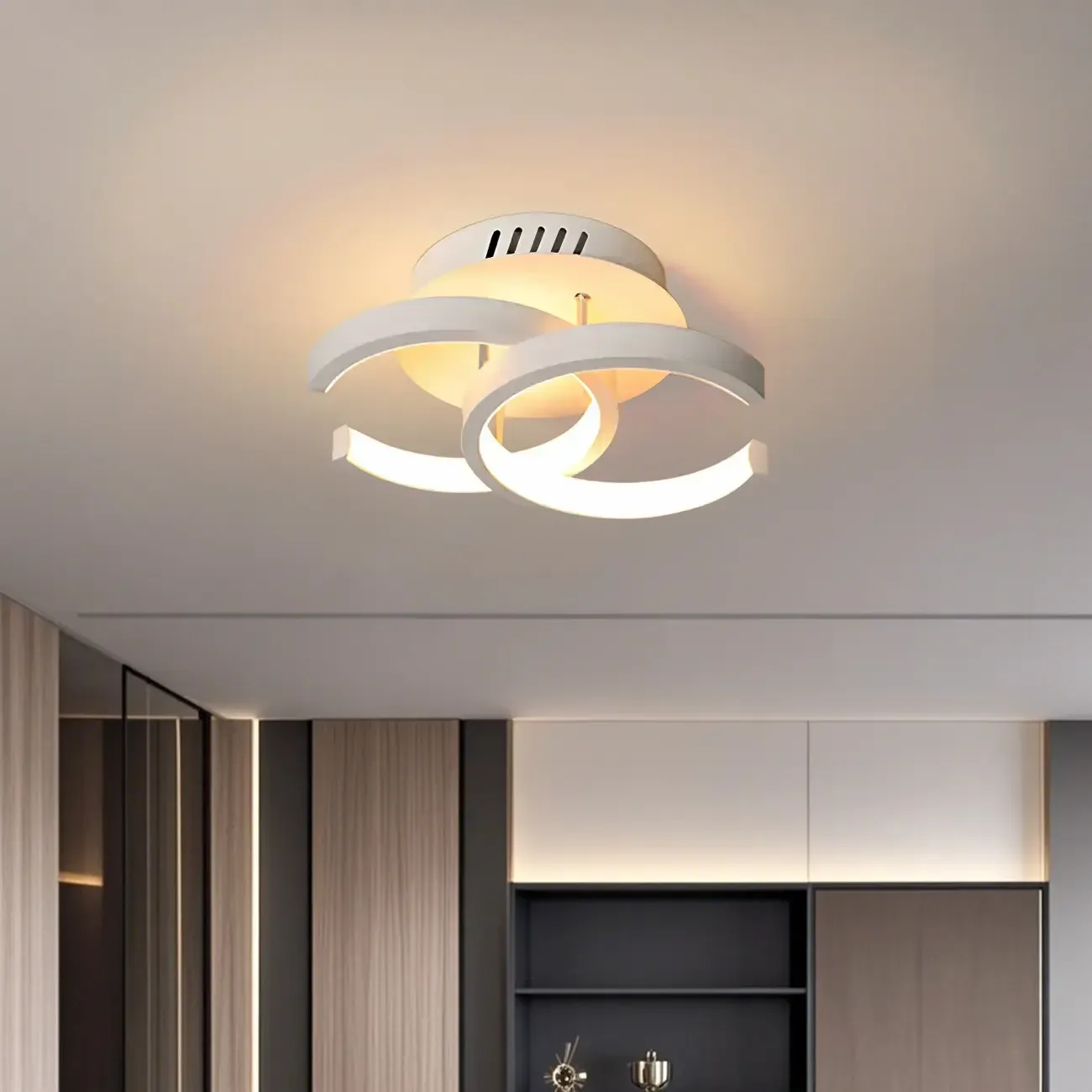 Black Geometric Metal LED Semi Flush Mount Ceiling Light Image - 19