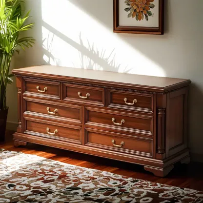 Vintage Brown Walnut Wooden Double Dresser with 9-Drawers Image - 3