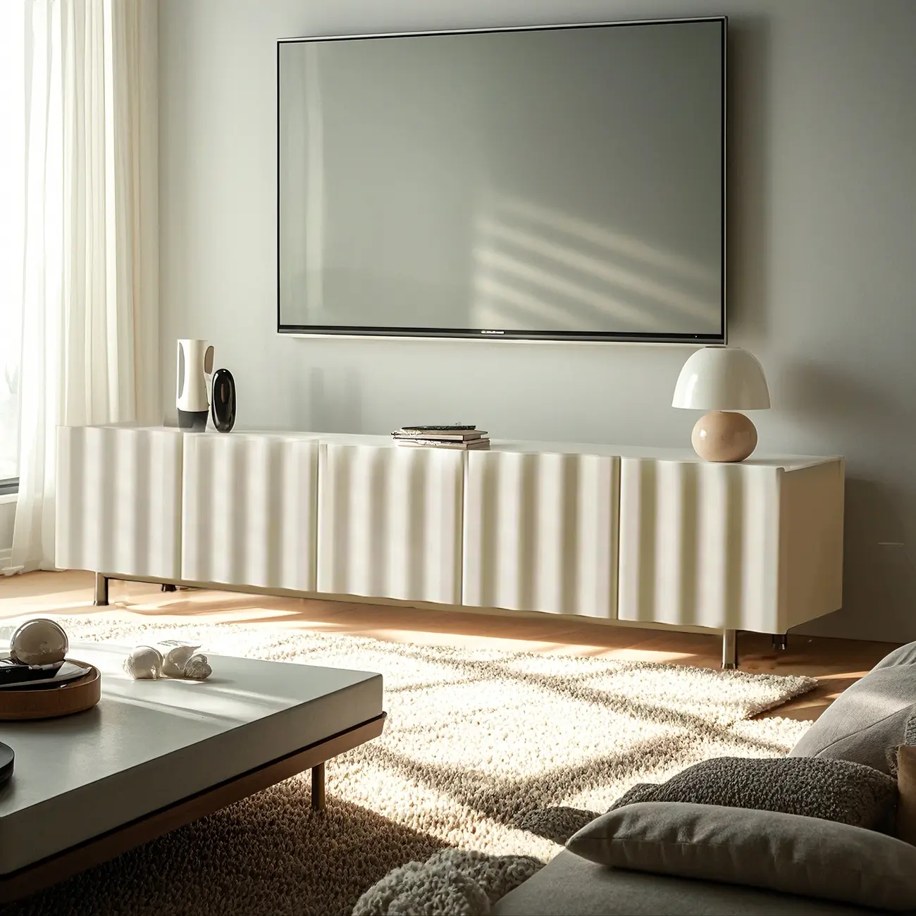 Elegant White Wooden TV Stand with Metal Legs for Living Room Image - 3 | homeyfad