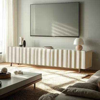 Elegant White Wooden TV Stand with Metal Legs for Living Room Image - 3