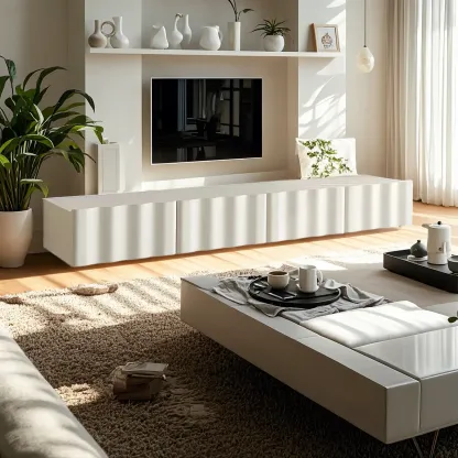 Elegant White Wooden TV Stand with Metal Legs for Living Room Image - 1