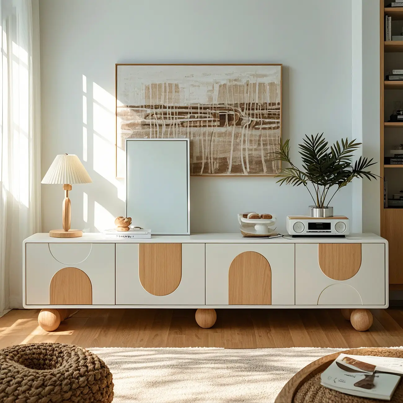 Stylish Acrylic TV Stand with Shelves & Cabinets for Living Room Image - 1 | homeyfad