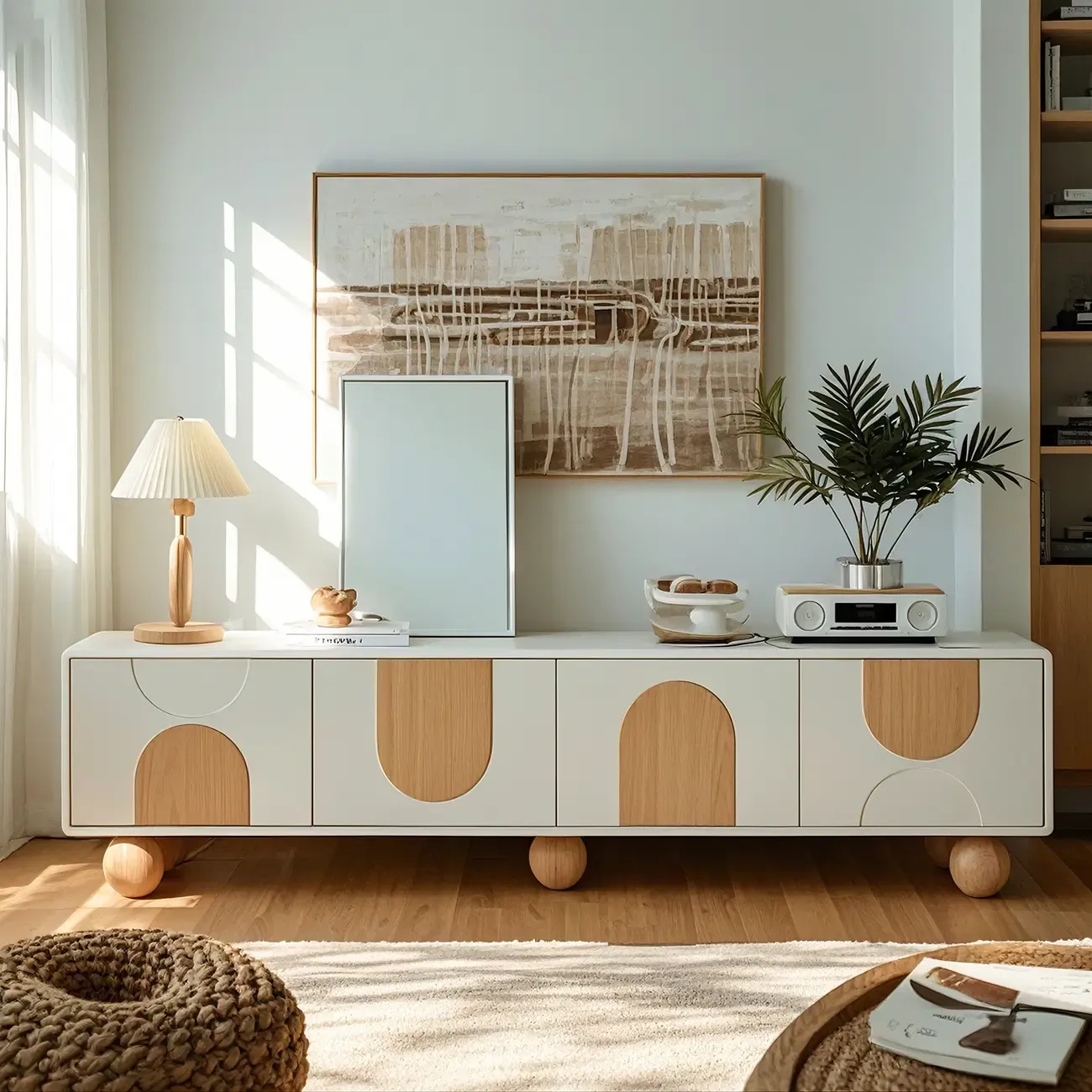 Stylish Acrylic TV Stand with Shelves & Cabinets for Living Room Image - 1
