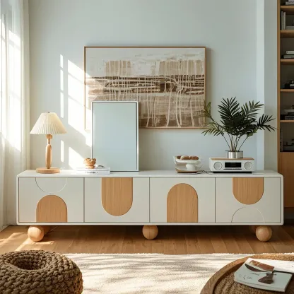 Stylish Acrylic TV Stand with Shelves & Cabinets for Living Room Image - 1