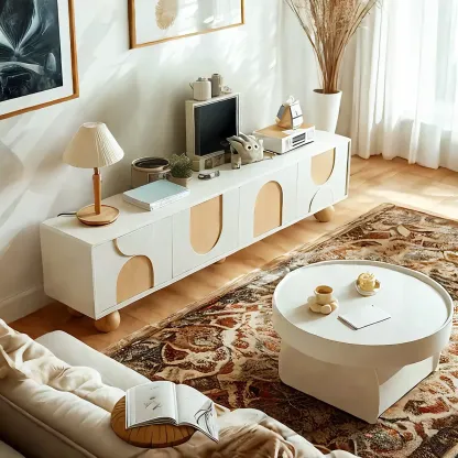 Stylish Acrylic TV Stand with Shelves & Cabinets for Living Room Image - 2