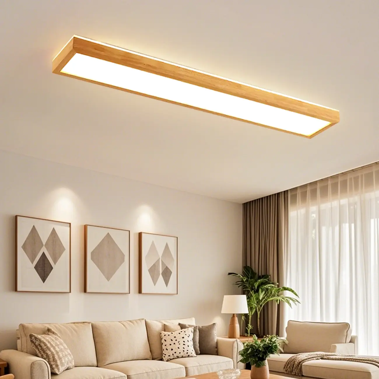 Rectangle Indoor LED Flush Ceiling Light in Natural Finish Image - 1 | homeyfad