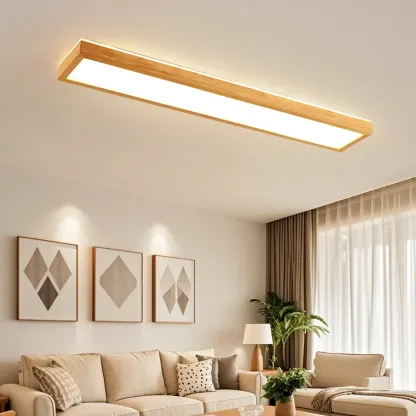 Rectangle Indoor LED Flush Ceiling Light in Natural Finish Image - 1
