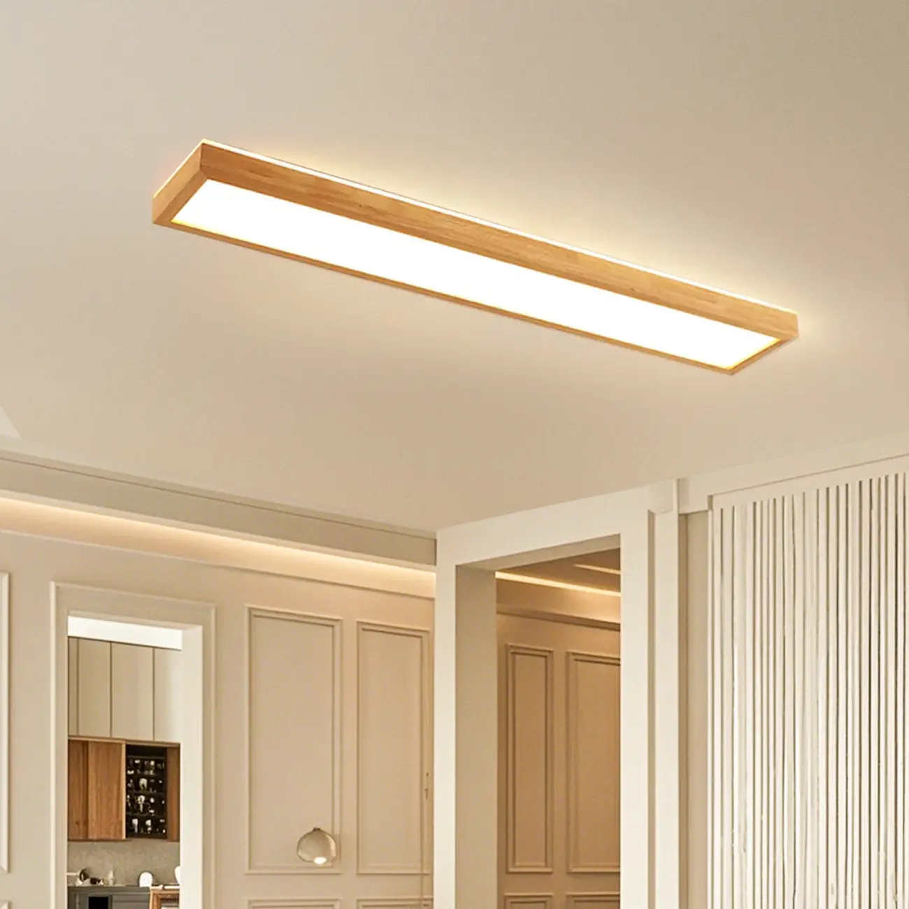 Rectangle Indoor LED Flush Ceiling Light in Natural Finish Image - 2 | homeyfad
