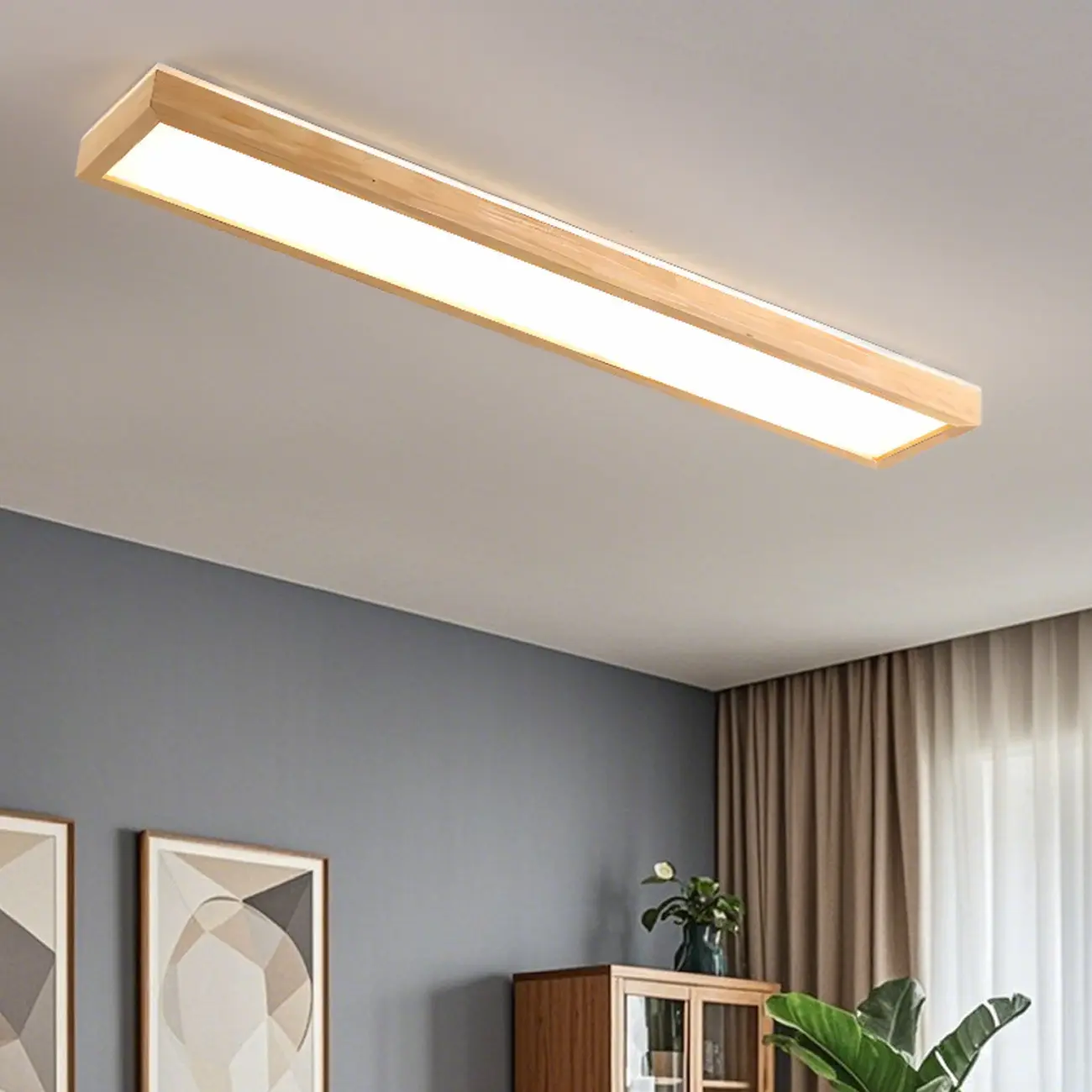 Rectangle Indoor LED Flush Ceiling Light in Natural Finish Image - 4 | homeyfad