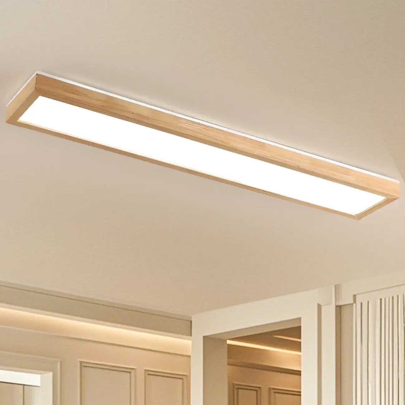Rectangle Indoor LED Flush Ceiling Light in Natural Finish Image - 6 | homeyfad