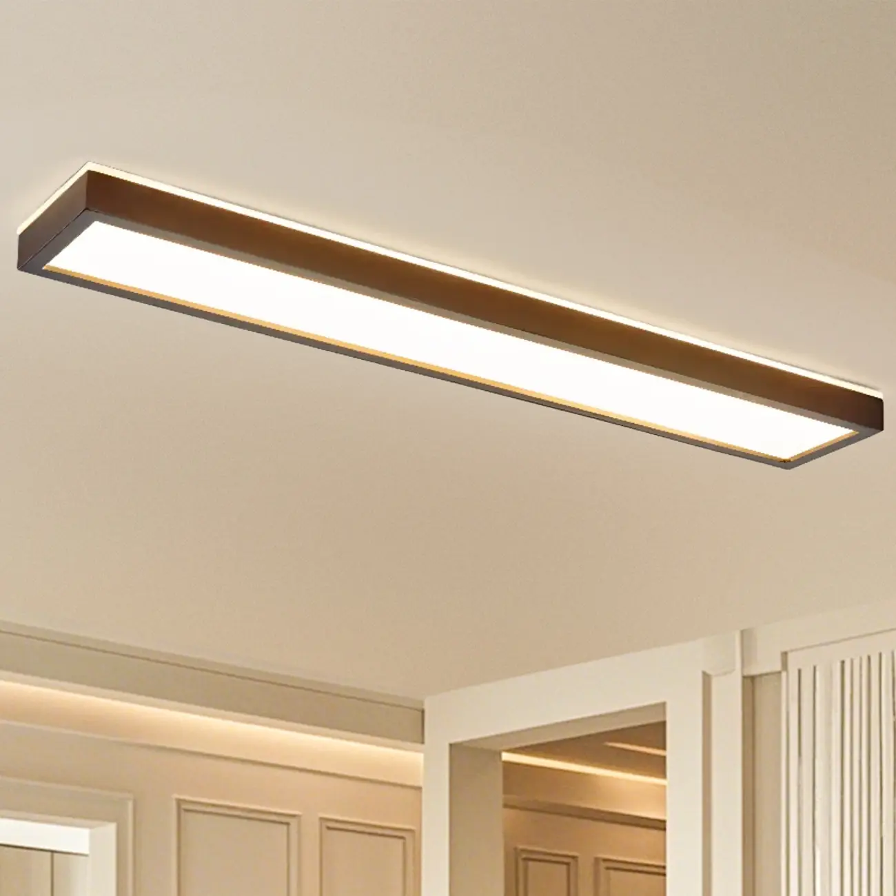 Rectangle Indoor LED Flush Ceiling Light in Natural Finish Image - 7 | homeyfad