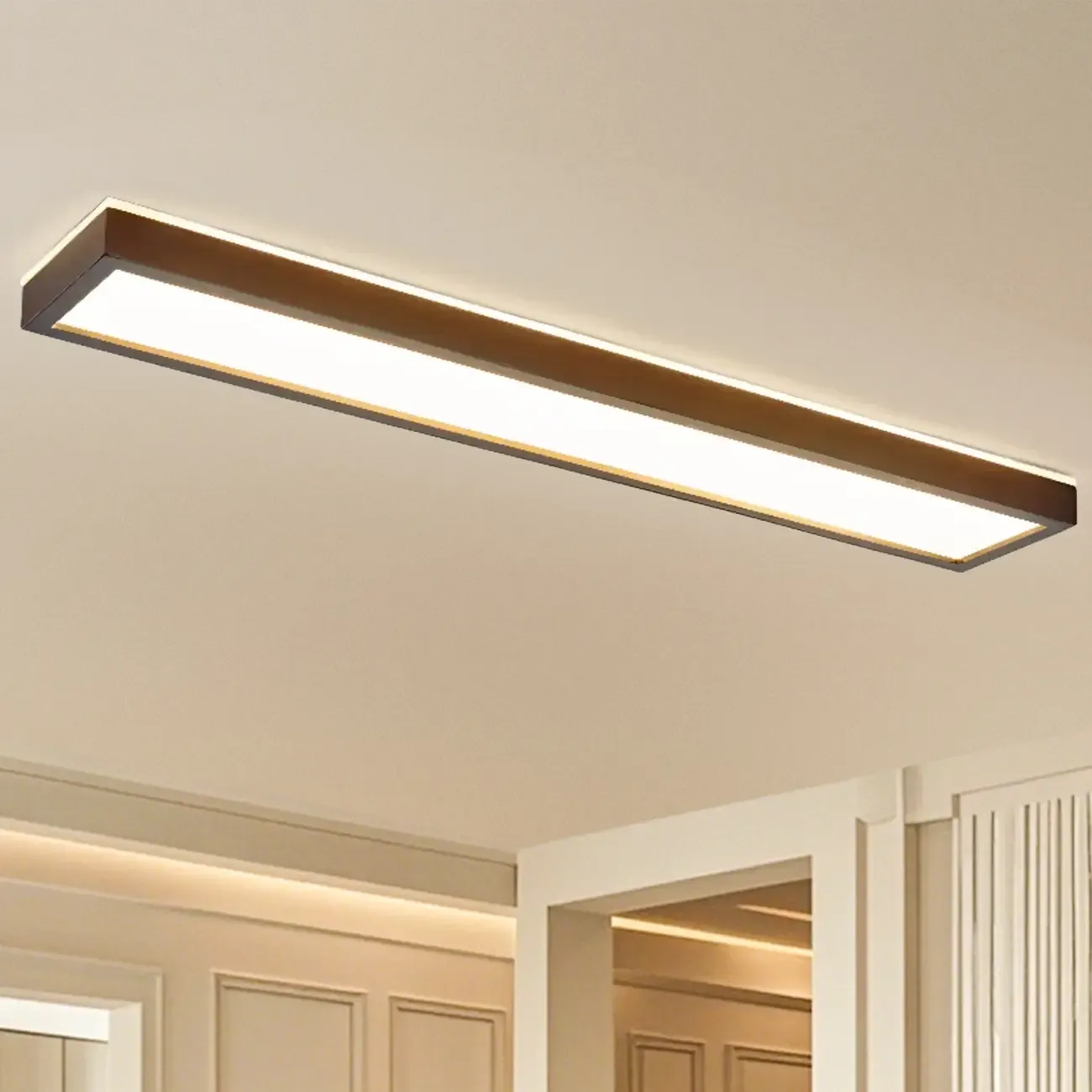 Rectangle Indoor LED Flush Ceiling Light in Natural Finish Image - 7