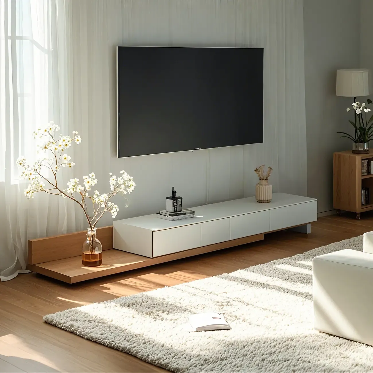 Contemporary Wooden TV Stand with Storage Drawers for Home Image - 1