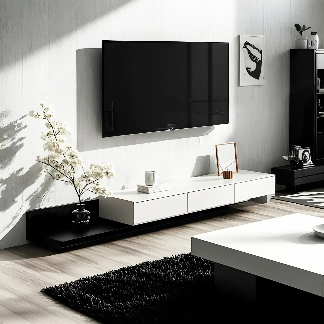 Contemporary Wooden TV Stand with Storage Drawers for Home Image - 2