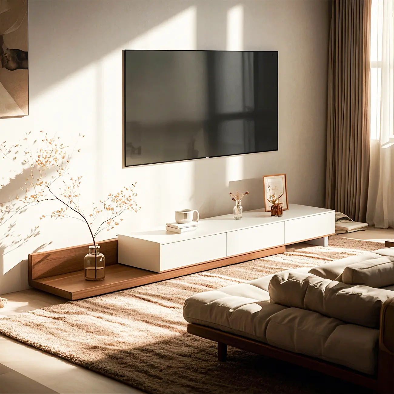 Contemporary Wooden TV Stand with Storage Drawers for Home Image - 3 | homeyfad
