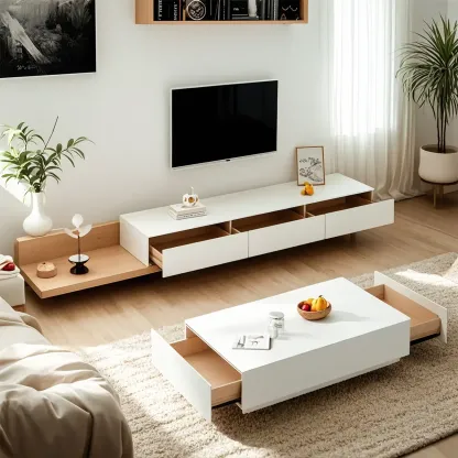 Contemporary Wooden TV Stand with Storage Drawers for Home Image - 5