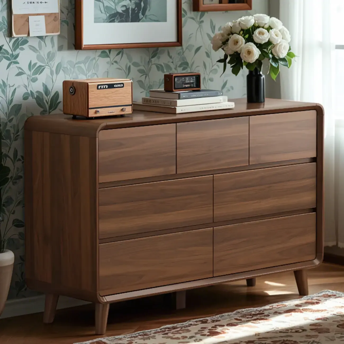 Rustic Brown Wood Double Dresser Fully Assembled for Bedroom Image - 4