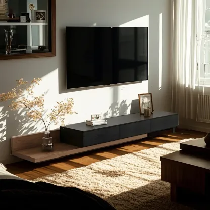 Contemporary Wooden TV Stand with Storage Drawers for Home Image - 4
