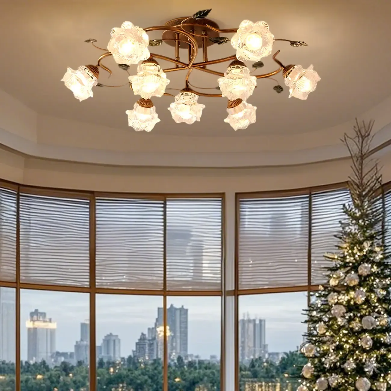 Luxury Glass Semi Flush Ceiling Light for Living Room  Image - 11