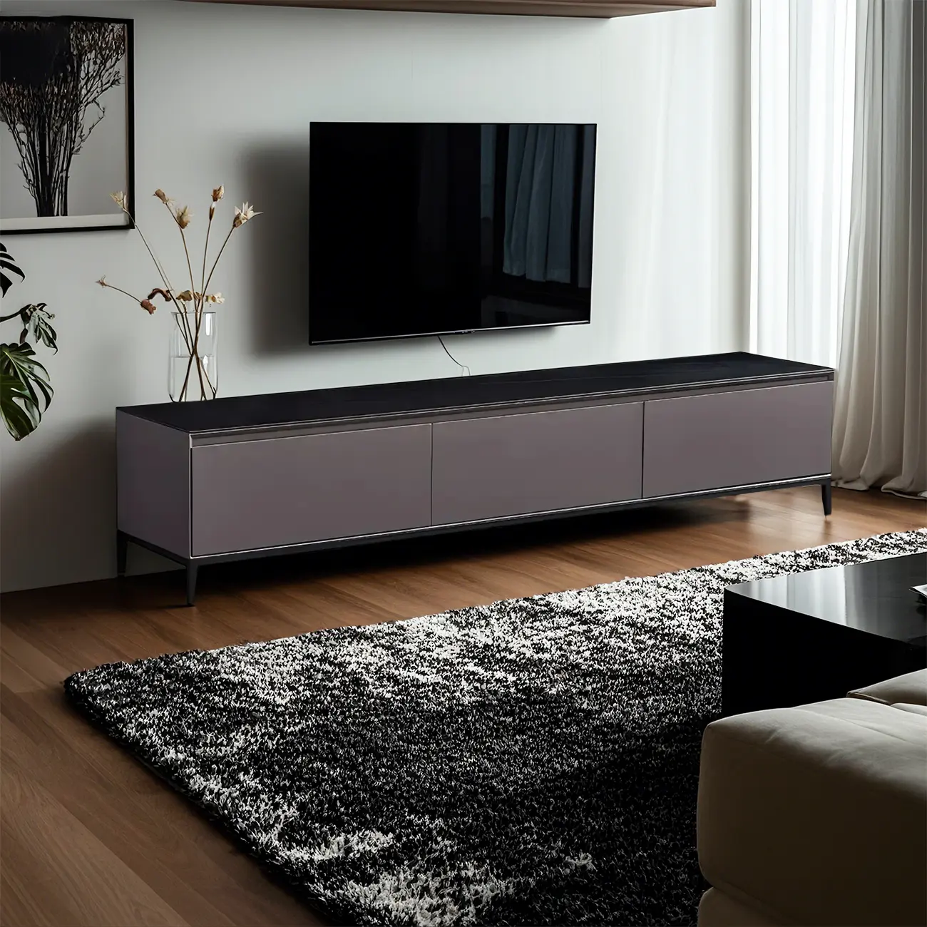 Elegant Stone TV Stand with Enclosed Storage for Living Room Image - 2 | homeyfad