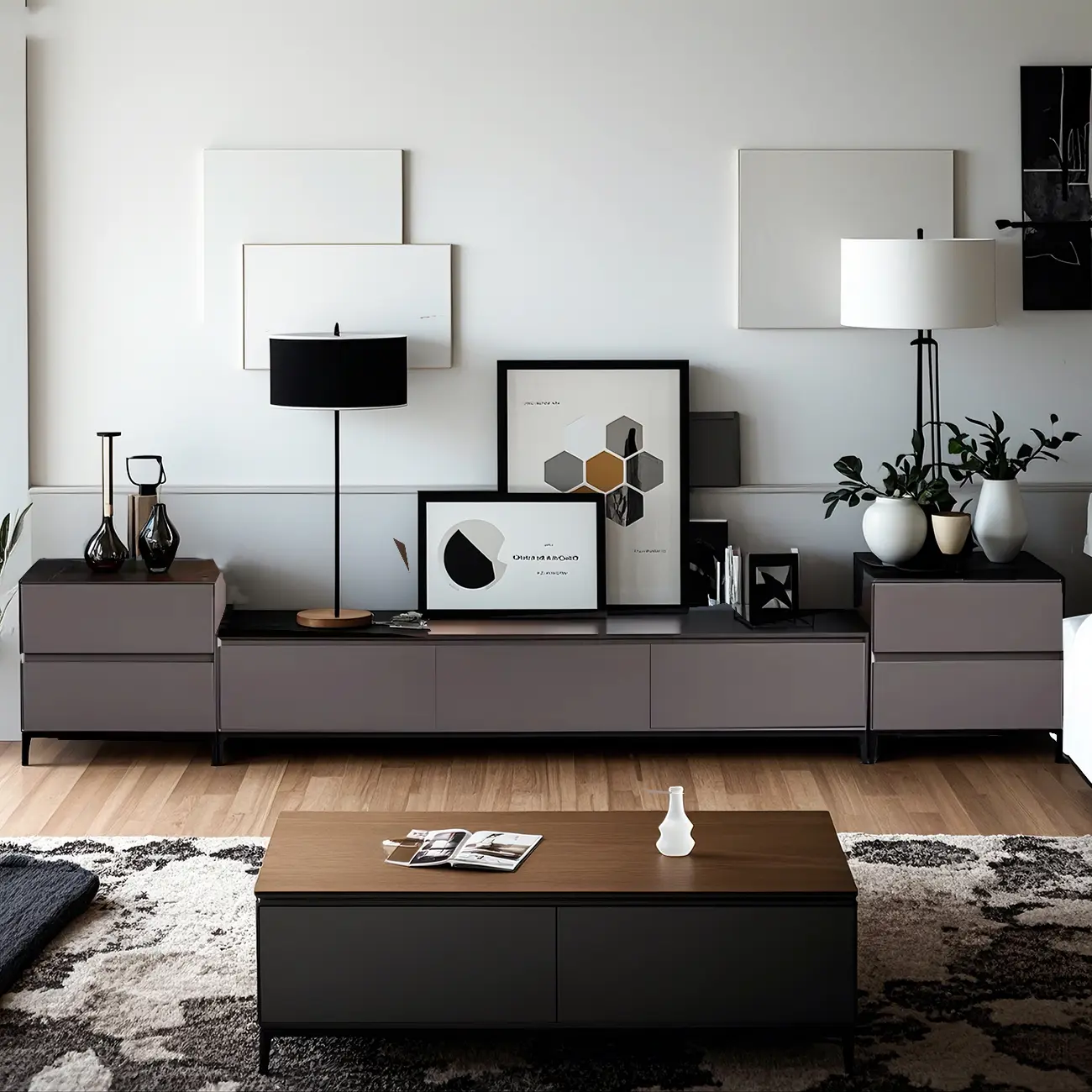 Elegant Stone TV Stand with Enclosed Storage for Living Room Image - 1 | homeyfad