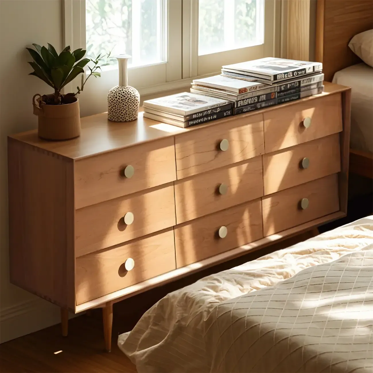 Contemporary Brown Wooden Dressers & Chests with 9-Drawers Image - 2
