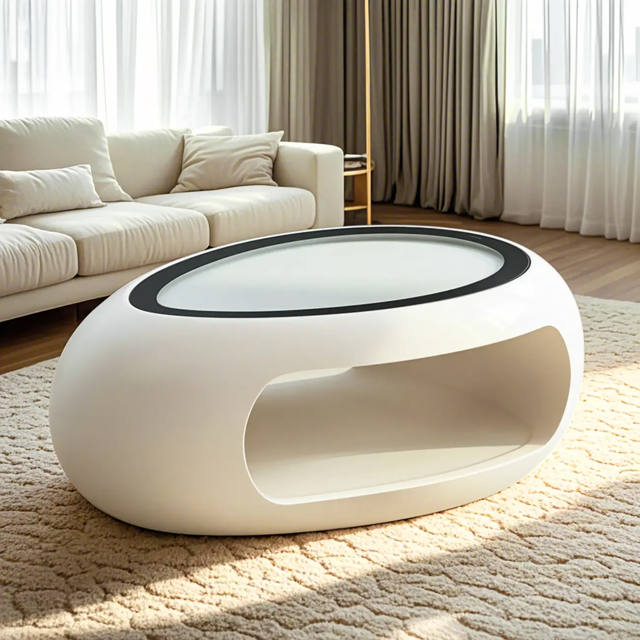 Modern Glass Oval Coffee Table with Storage for Indoor Use Image - 2 | homeyfad