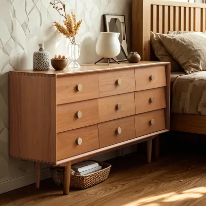Contemporary Brown Wooden Dressers & Chests with 9-Drawers Image - 3