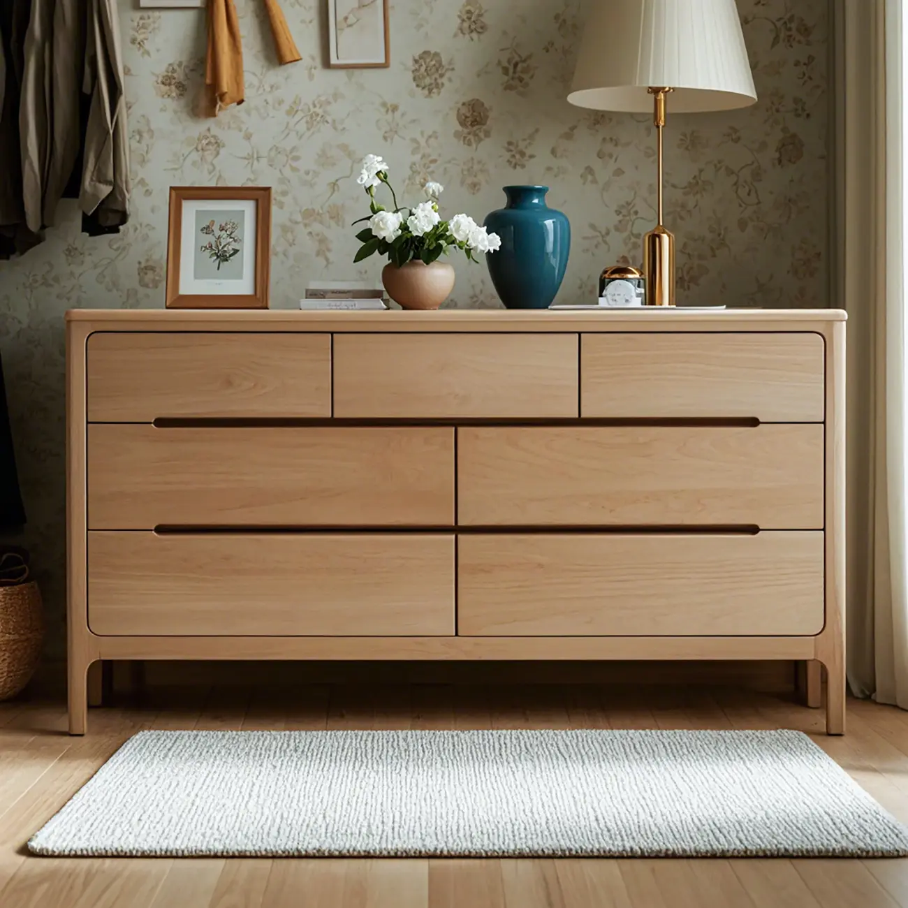 Traditional Natural Solid Wooden Double Dressers with Drawers Image - 1 | homeyfad