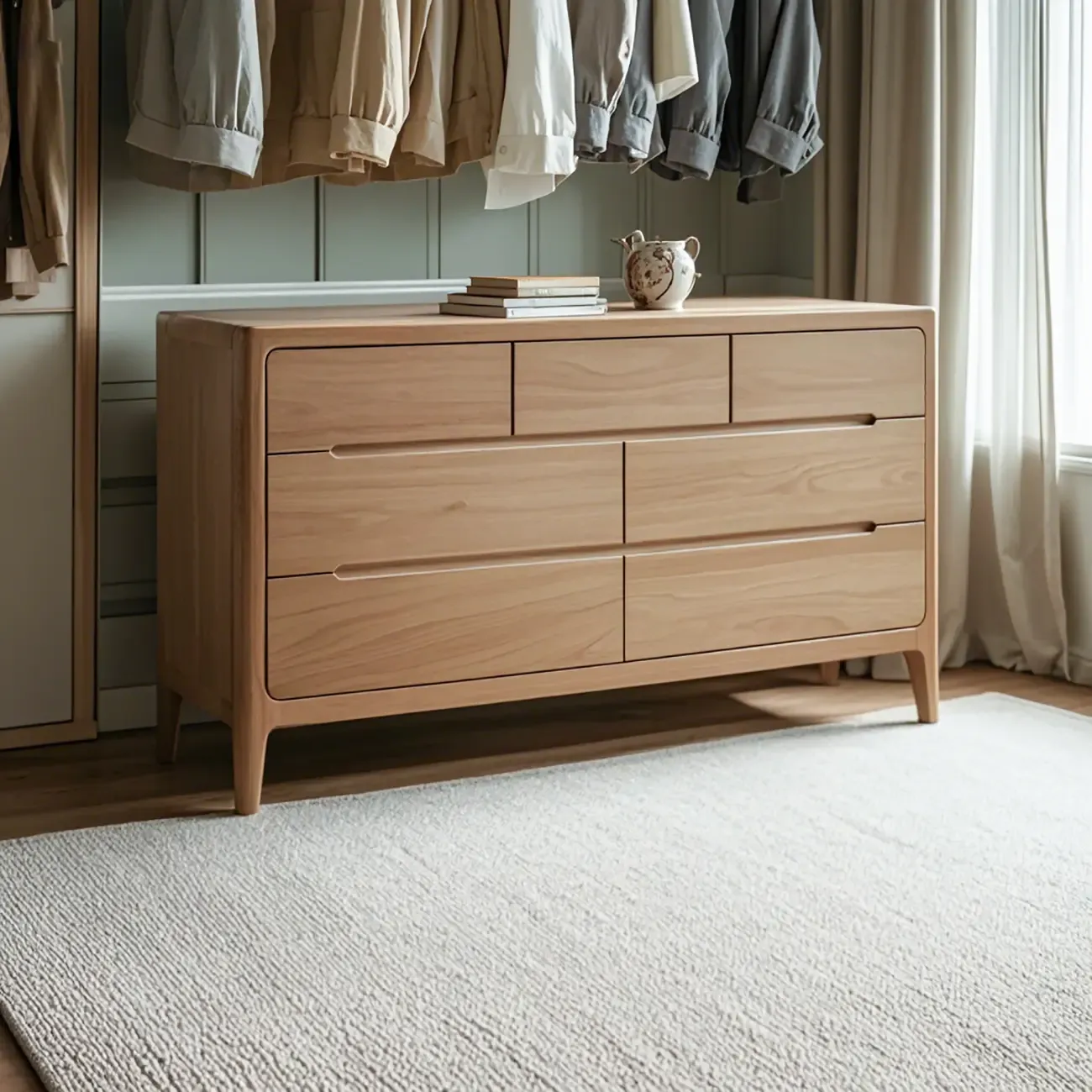 Traditional Natural Solid Wooden Double Dressers with Drawers - HomeyFad