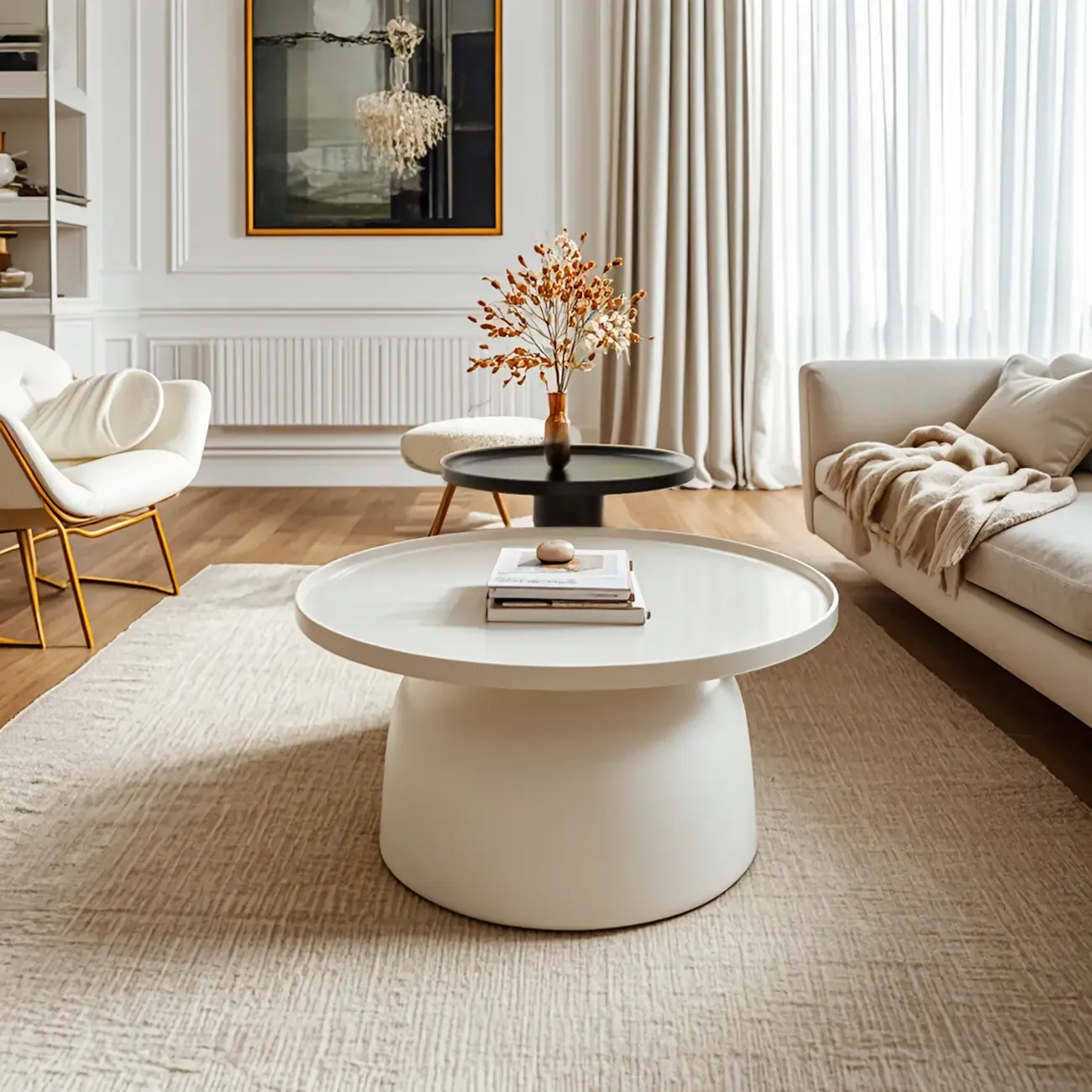 1 Tier Minimalist Small Nesting Coffee Table with Tray Top Image - 7