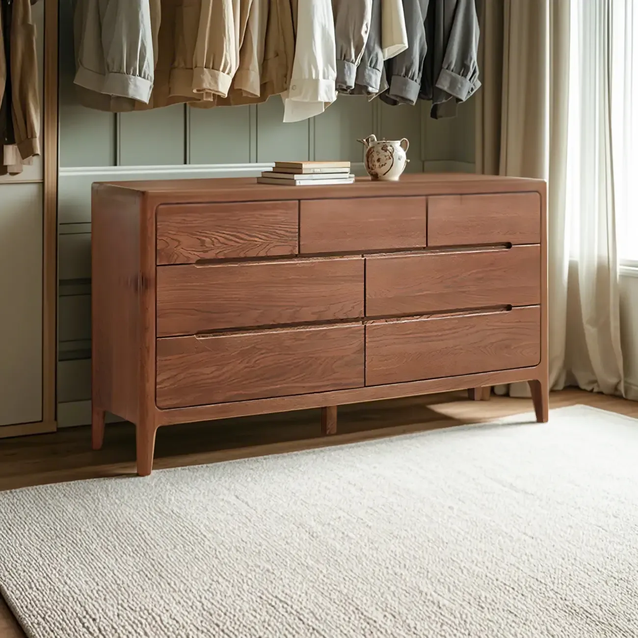 Traditional Natural Solid Wooden Double Dressers with Drawers Image - 3