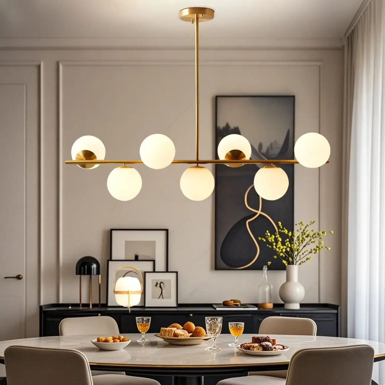 Modern Copper Globe Multi-Light Island Pendant Light Image - 1