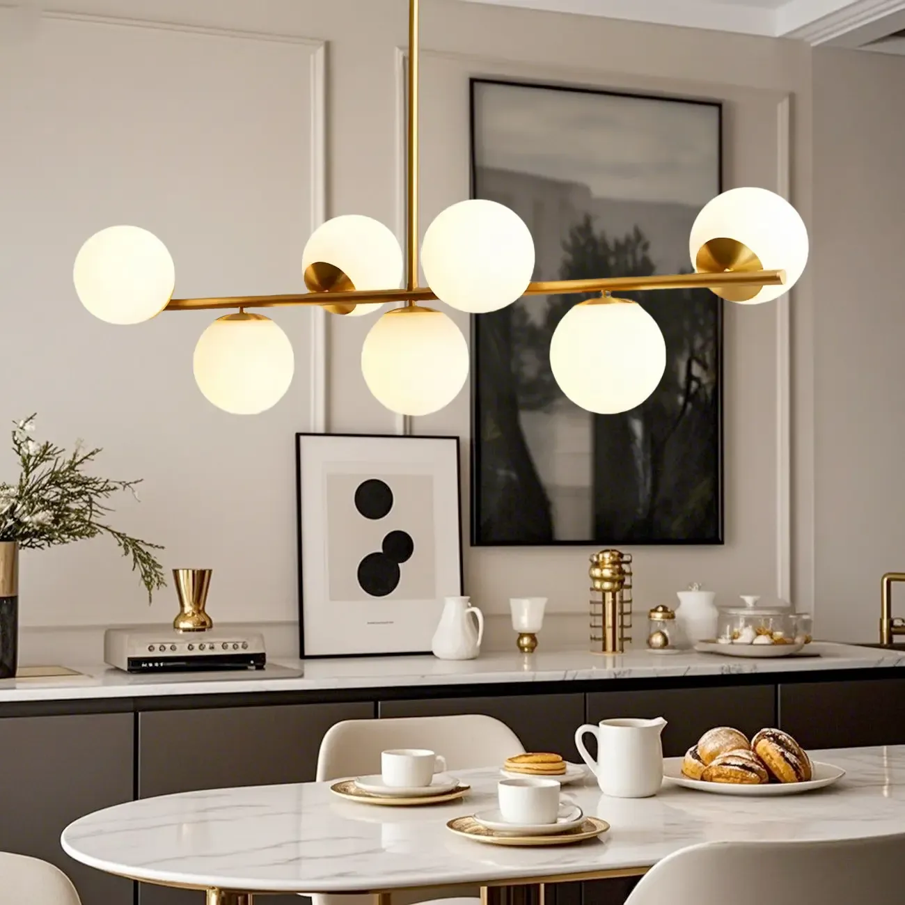 Modern Copper Globe Multi-Light Island Pendant Light Image - 13