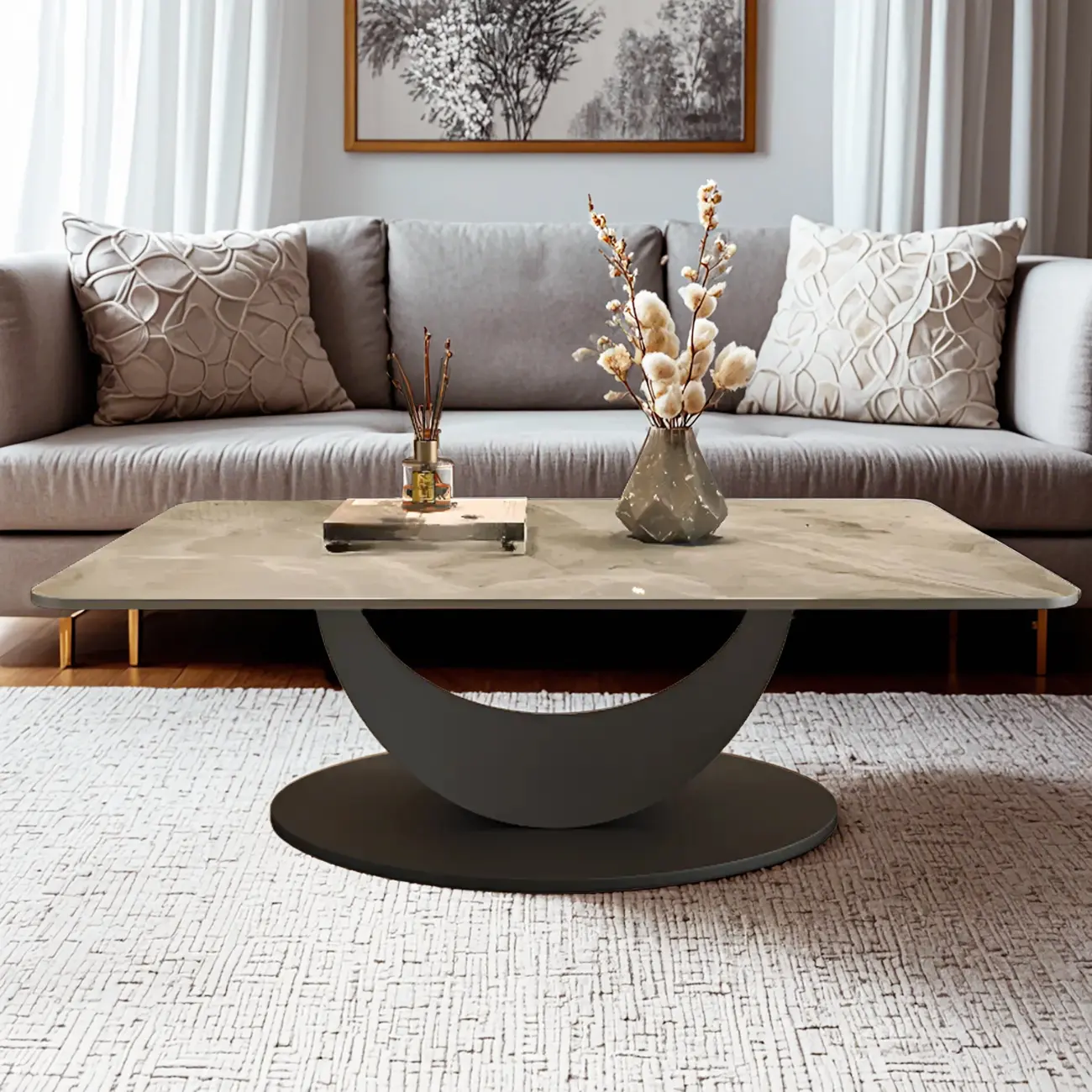Stylish Rectangular 	Black Coffee Table with Oval Base Image - 1 | homeyfad