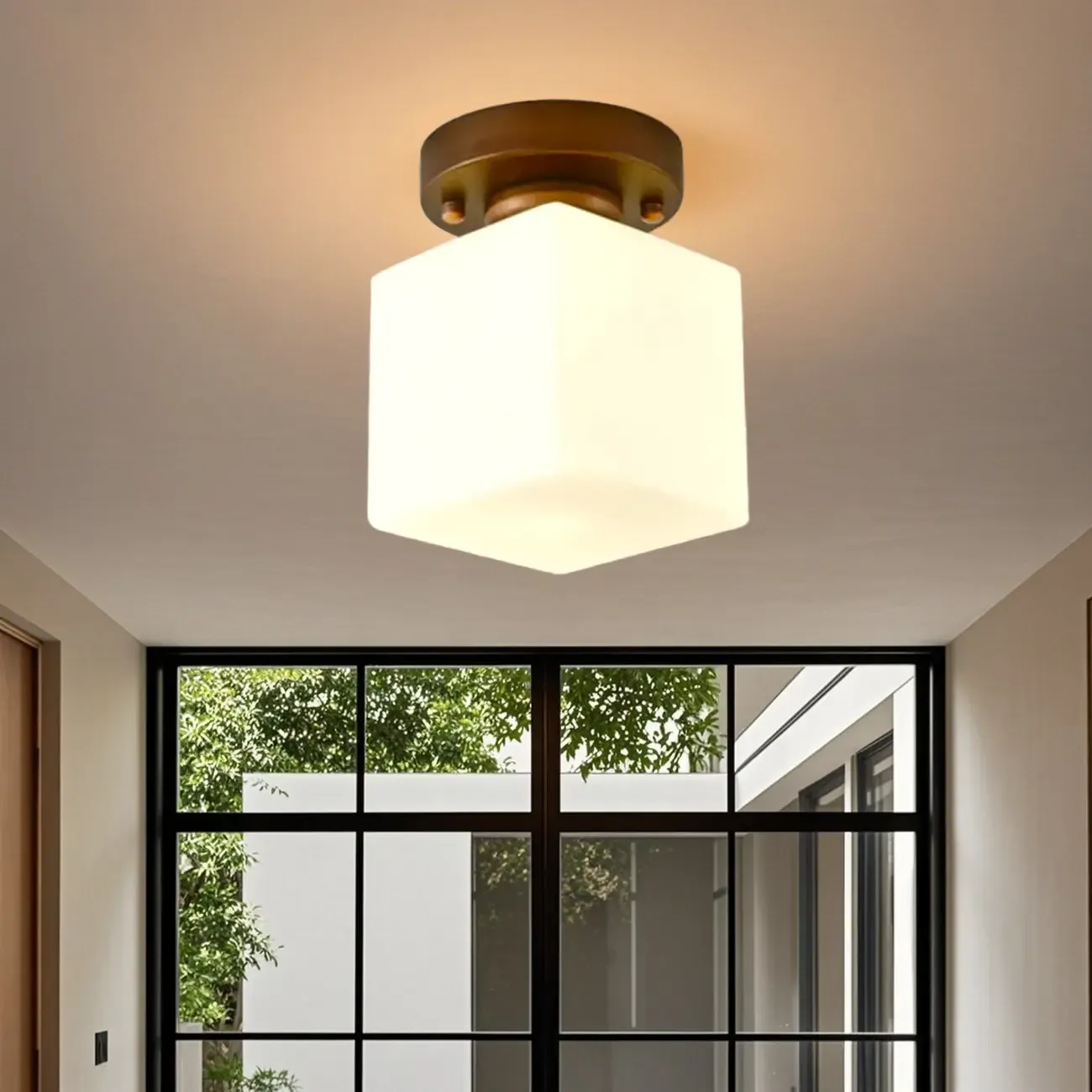 5 to 9 Inch Cube Glass Metal Semi Flush Ceiling Light Image - 1
