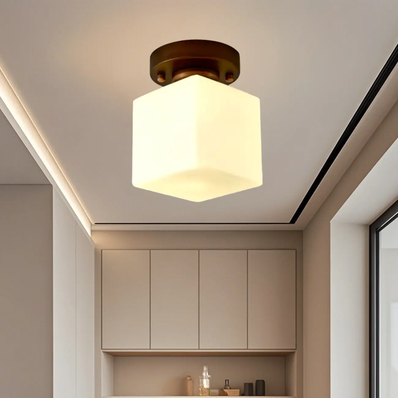 5 to 9 Inch Cube Glass Metal Semi Flush Ceiling Light Image - 3 | homeyfad