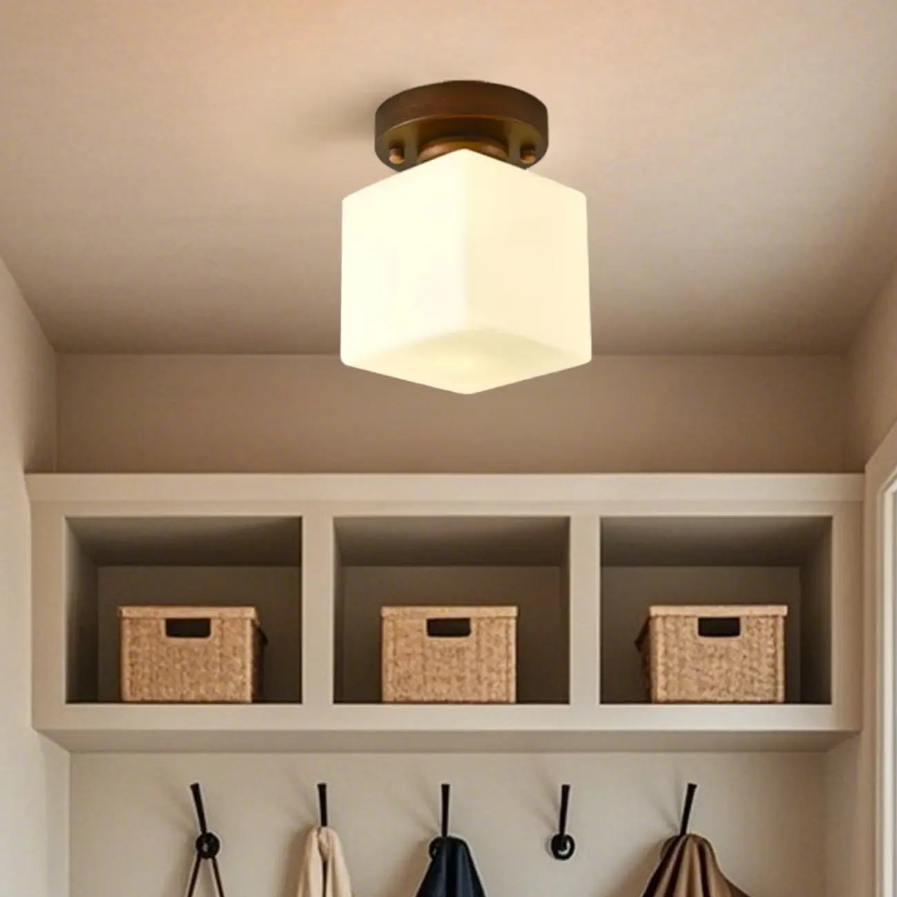 5 to 9 Inch Cube Glass Metal Semi Flush Ceiling Light Image - 5 | homeyfad