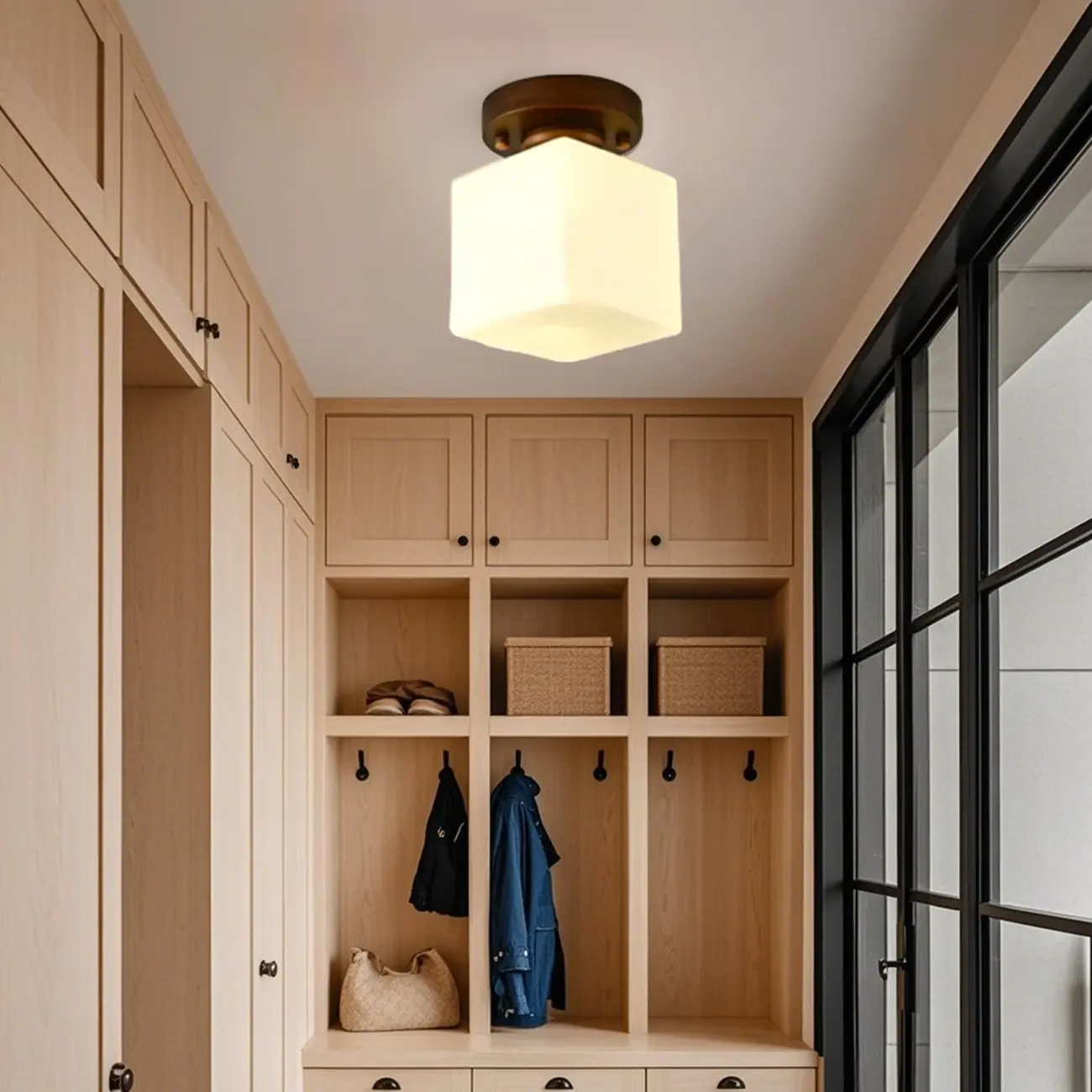 5 to 9 Inch Cube Glass Metal Semi Flush Ceiling Light Image - 6 | homeyfad