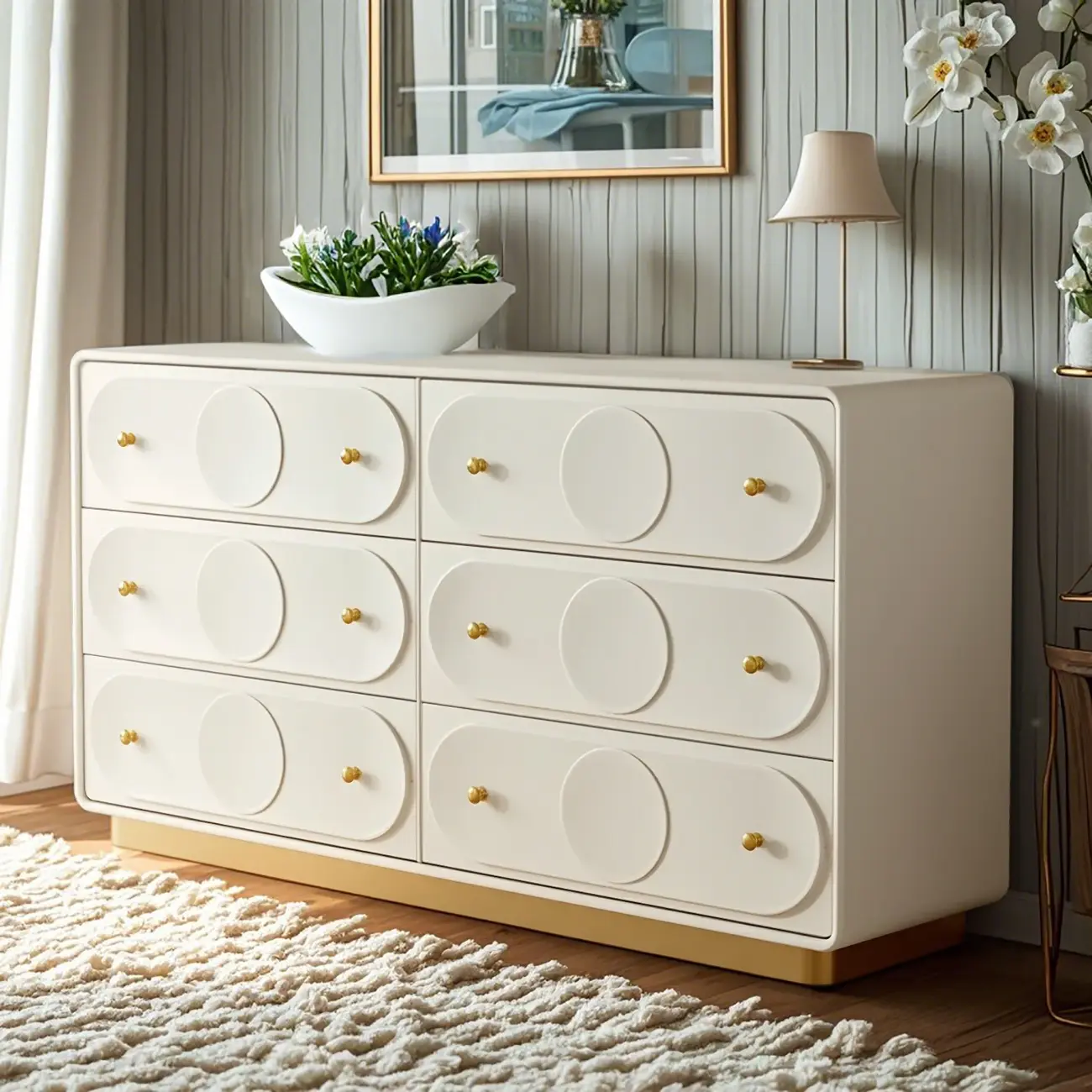 Glam White Wooden Dresser with Drawers for Bedroom Storage Image - 1 | homeyfad