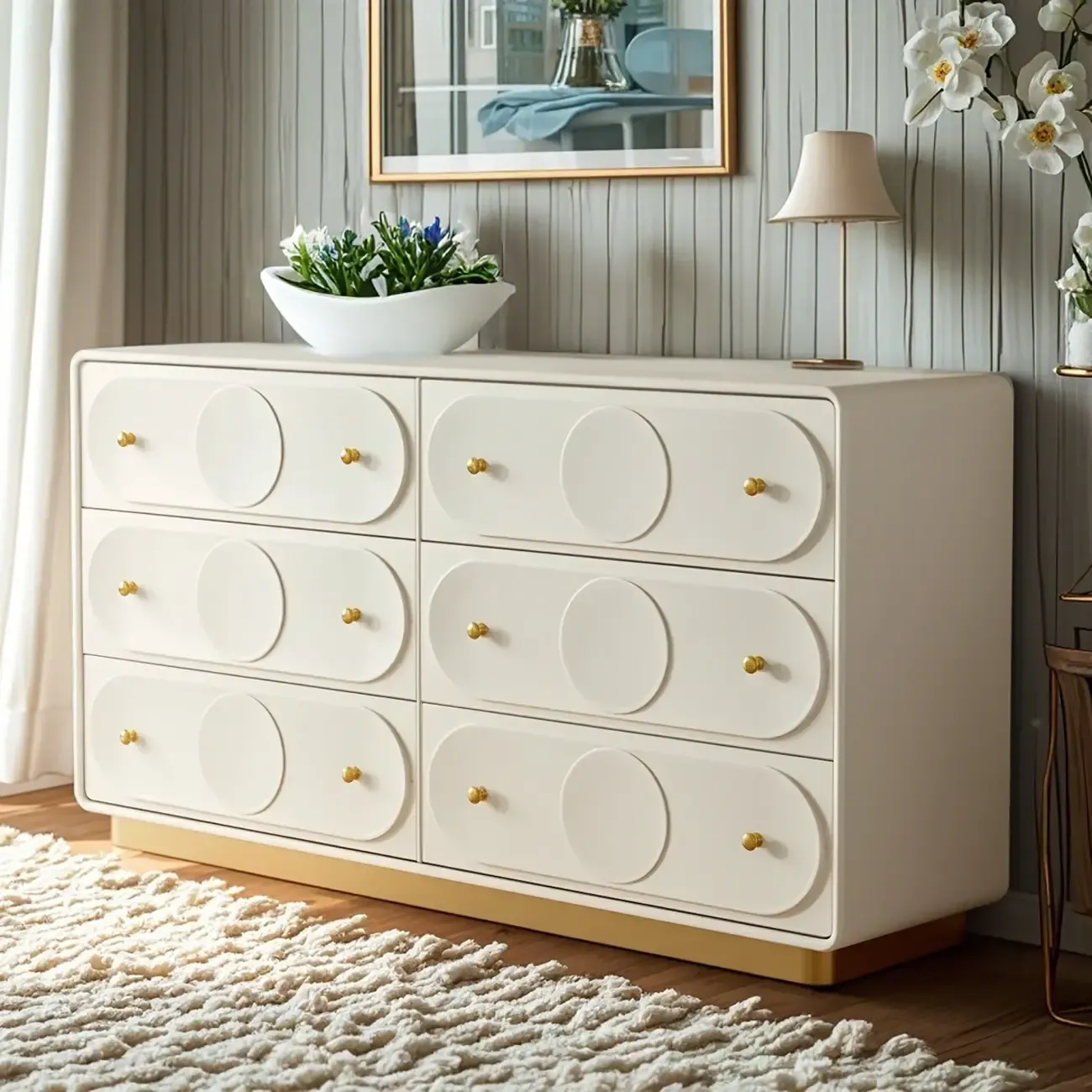 Glam White Wooden Dresser with Drawers for Bedroom Storage Image - 1