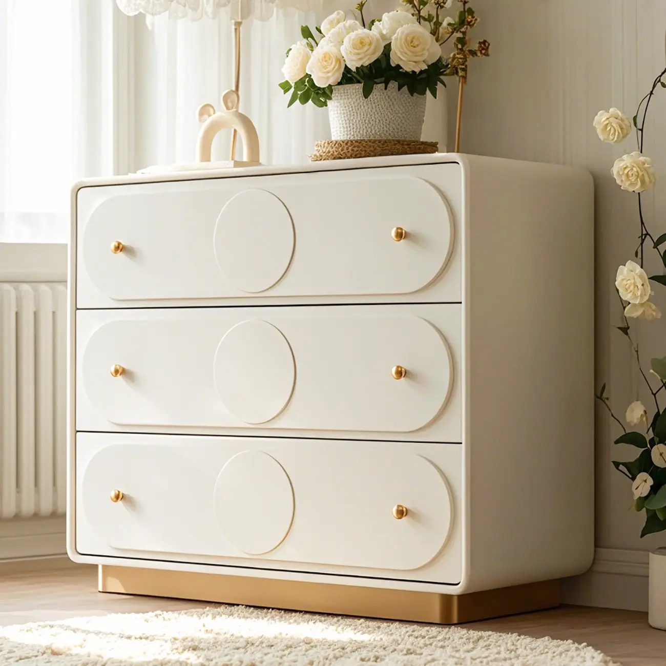 Glam White Wooden Dresser with Drawers for Bedroom Storage Image - 4 | homeyfad