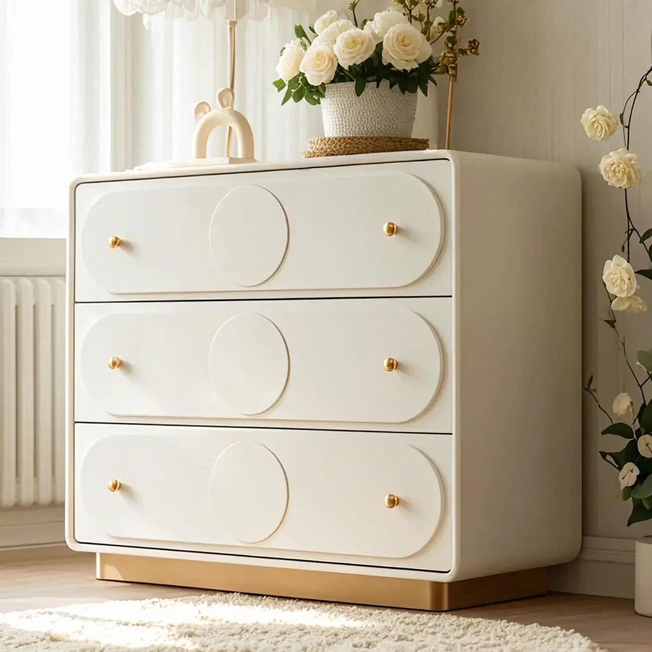 Glam White Wooden Dresser with Drawers for Bedroom Storage Image - 4