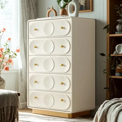 Glam White Wooden Dresser with Drawers for Bedroom Storage Image - 2