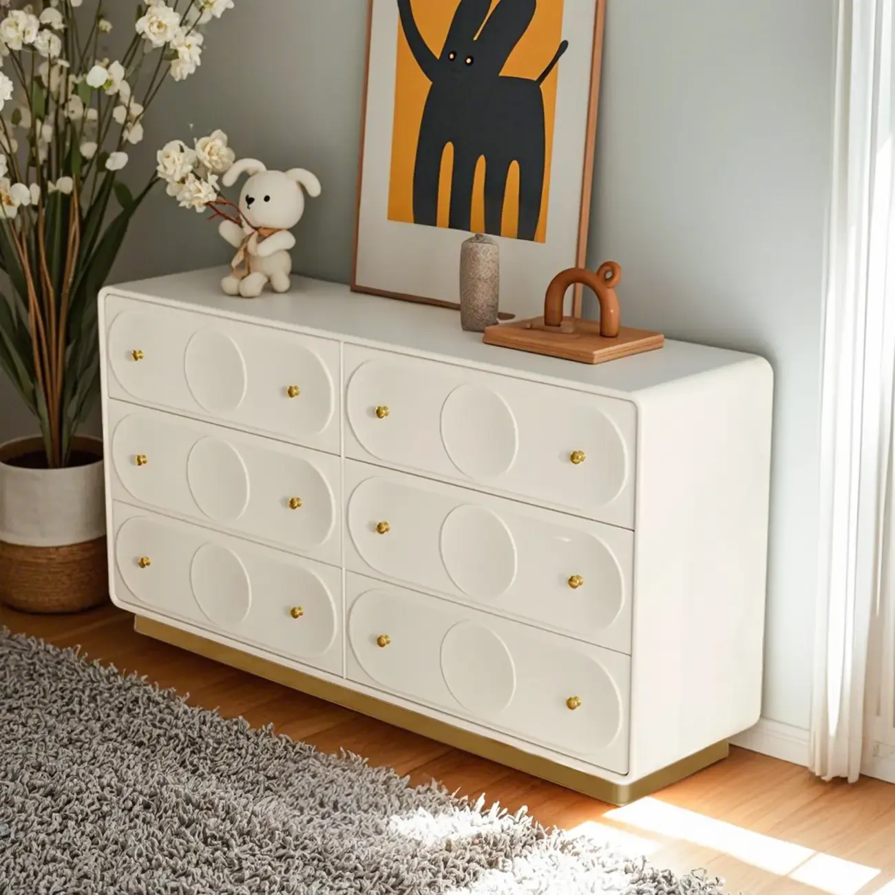Glam White Wooden Dresser with Drawers for Bedroom Storage Image - 3
