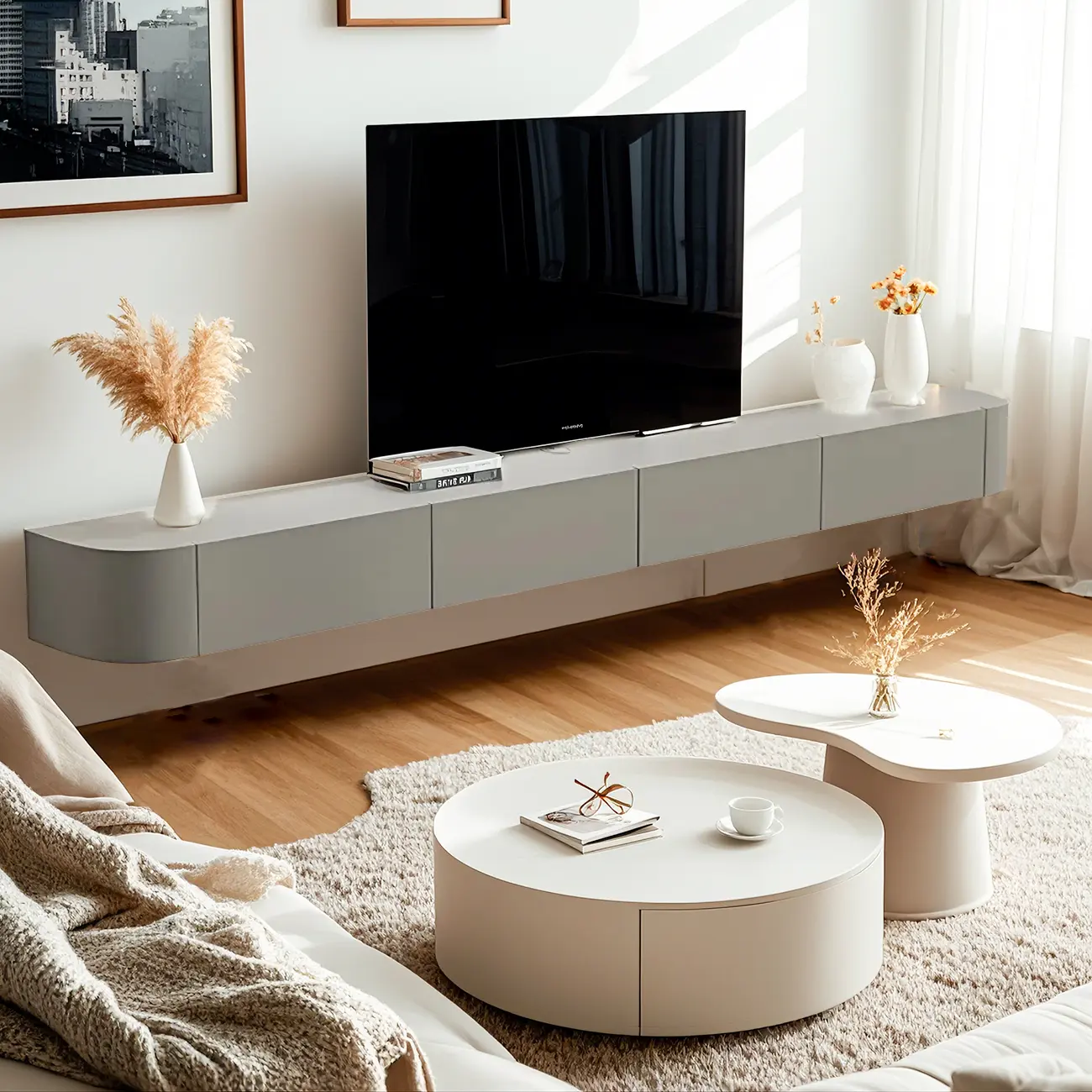 Modern Wooden Mueble Flotante Para TV Stand with Storage Image - 2 | homeyfad