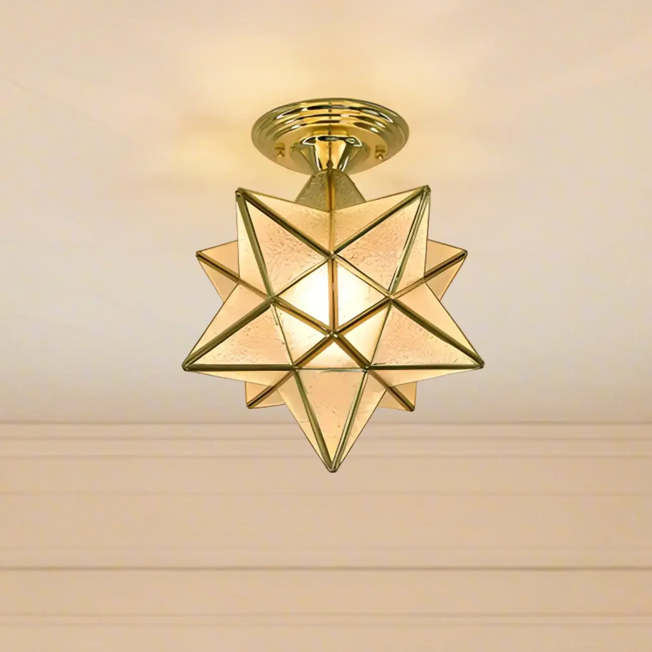 Gold Star Glass Shade Metal Semi Flush Ceiling Light Image - 2 | homeyfad
