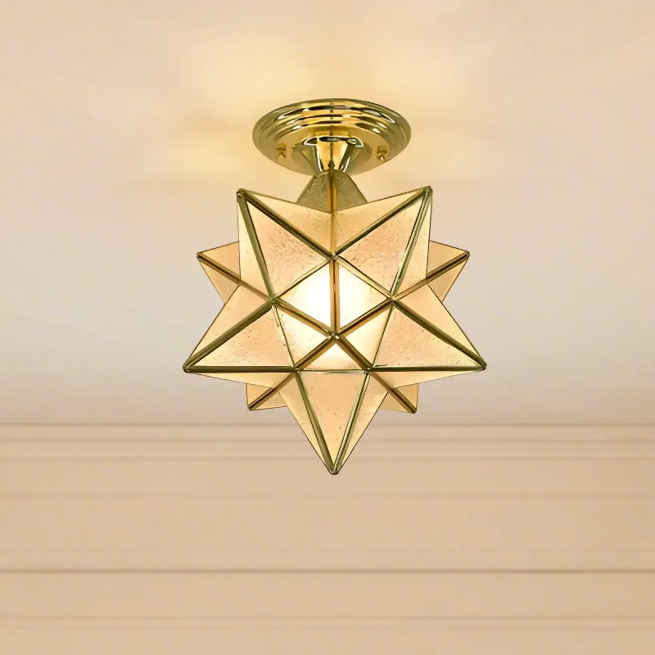 Gold Star Glass Shade Metal Semi Flush Ceiling Light Image - 2